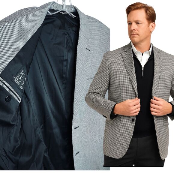 Jos A Bank Traveler's Collection Tailored Fit 44S Wool Black White Suit Blazer - Picture 1 of 12